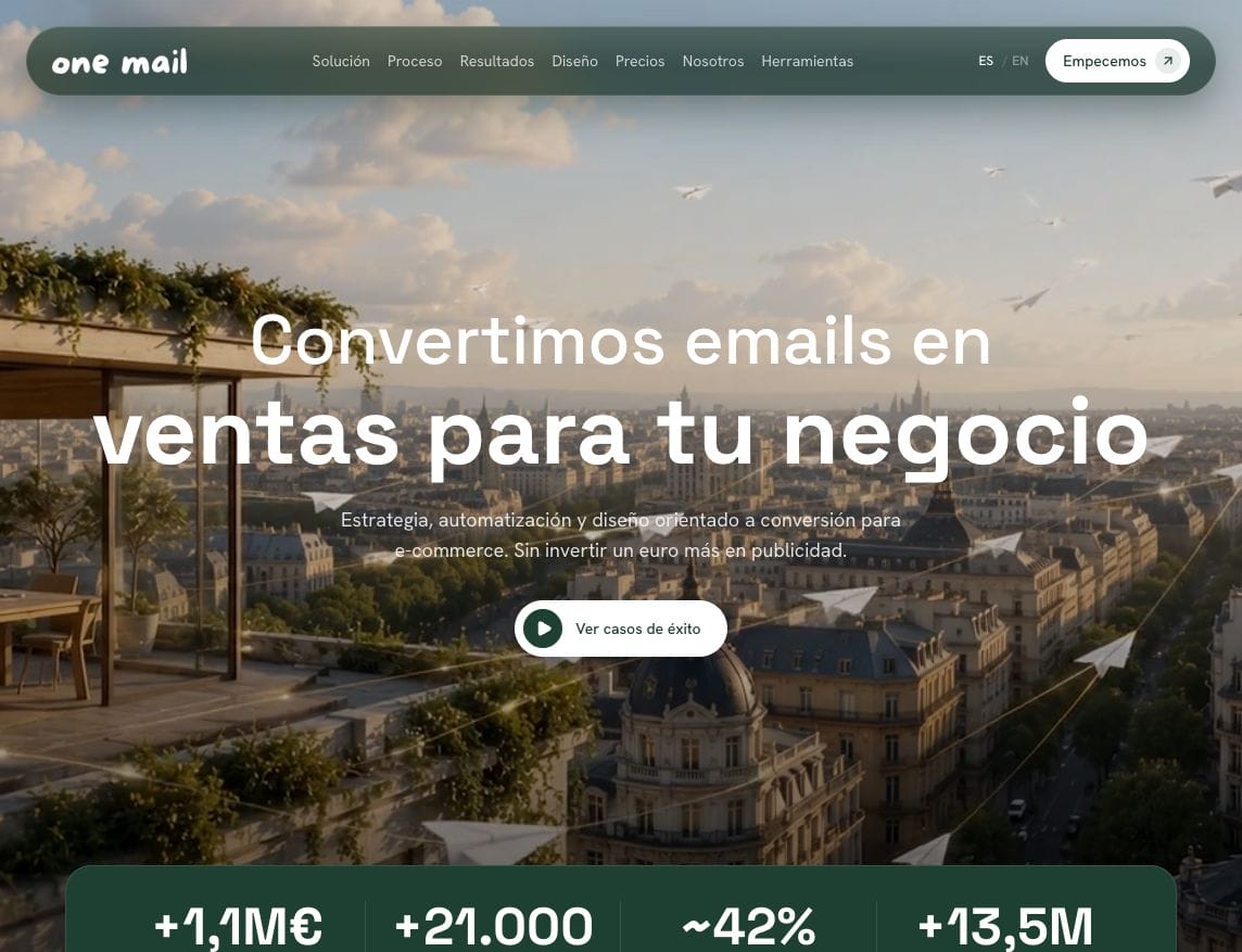 Página de inicio de One Mail Studio, agencia de email marketing